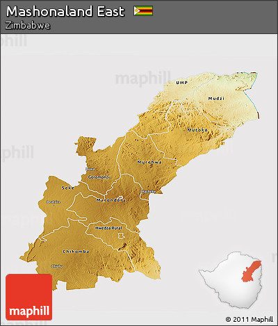 Physical 3D Map of Mashonaland East, cropped outside