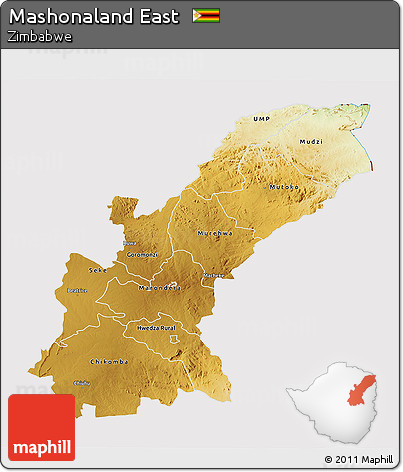 Physical 3D Map of Mashonaland East, cropped outside