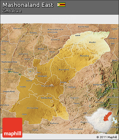 Physical 3D Map of Mashonaland East, satellite outside
