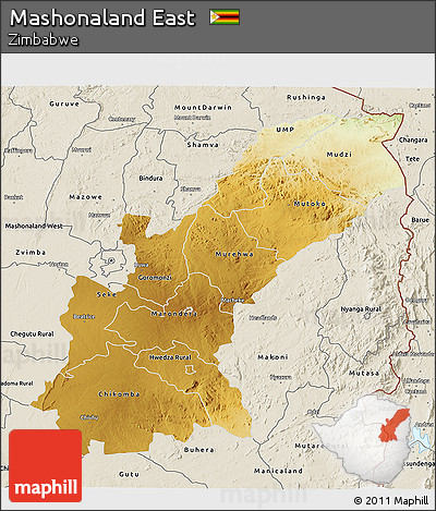 Physical 3D Map of Mashonaland East, shaded relief outside