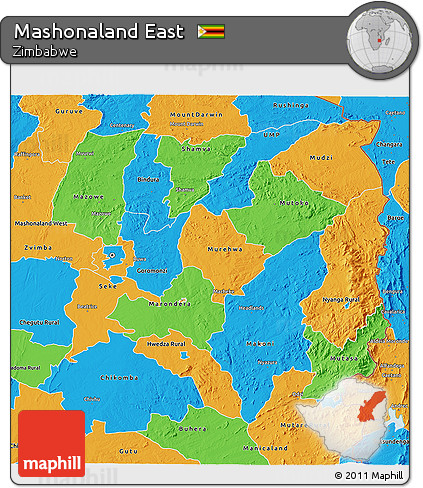 Political 3D Map of Mashonaland East
