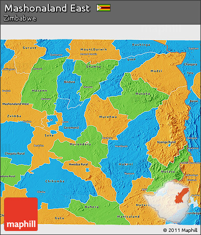 Political 3D Map of Mashonaland East