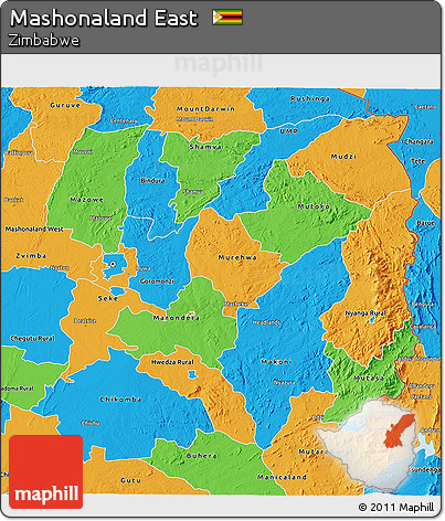 Political 3D Map of Mashonaland East