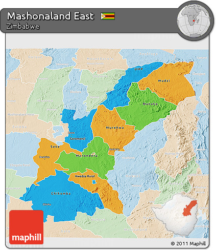 Political 3D Map of Mashonaland East, lighten