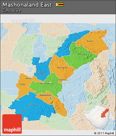 Political 3D Map of Mashonaland East, lighten