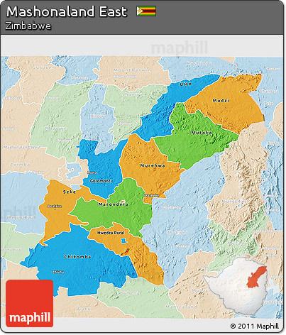 Political 3D Map of Mashonaland East, lighten
