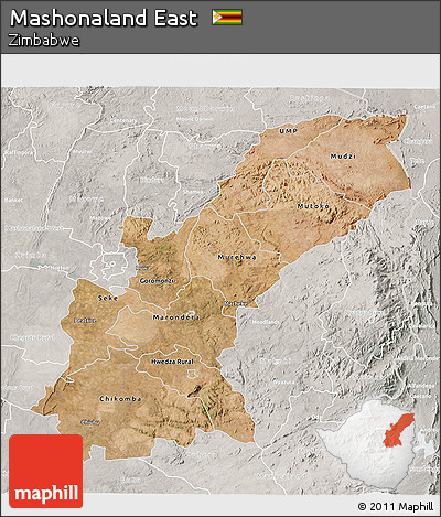 Satellite 3D Map of Mashonaland East, lighten, semi-desaturated