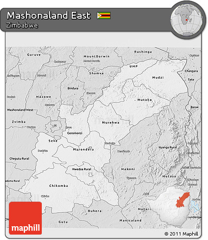 Silver Style 3D Map of Mashonaland East