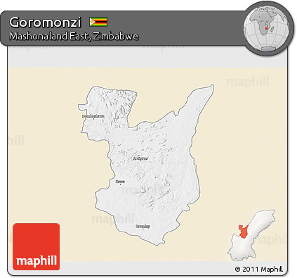 Classic Style 3D Map of Goromonzi, single color outside