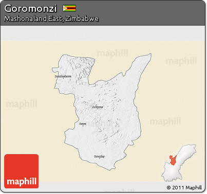 Classic Style 3D Map of Goromonzi, single color outside