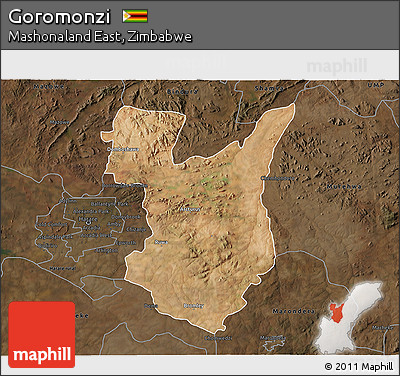 Satellite 3D Map of Goromonzi, darken