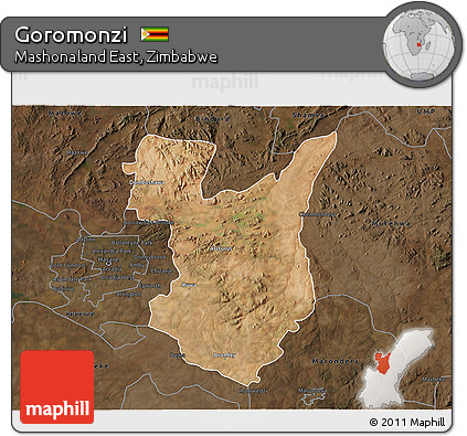 Satellite 3D Map of Goromonzi, darken