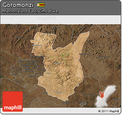 Satellite 3D Map of Goromonzi, darken