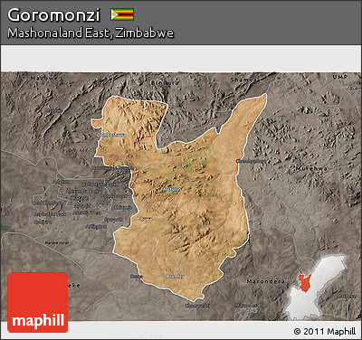 Satellite 3D Map of Goromonzi, darken, semi-desaturated