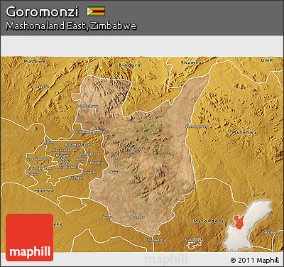 Satellite 3D Map of Goromonzi, physical outside