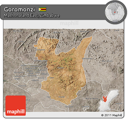 Satellite 3D Map of Goromonzi, semi-desaturated