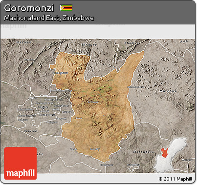 Satellite 3D Map of Goromonzi, semi-desaturated