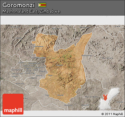 Satellite 3D Map of Goromonzi, semi-desaturated