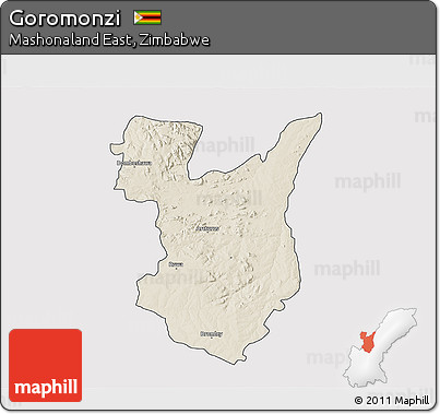 Shaded Relief 3D Map of Goromonzi, cropped outside