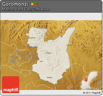 Shaded Relief 3D Map of Goromonzi, physical outside