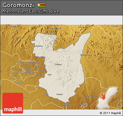 Shaded Relief 3D Map of Goromonzi, physical outside