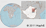Gray Location Map of Goromonzi, highlighted country, highlighted parent region, hill shading
