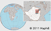 Gray Location Map of Goromonzi, highlighted country, highlighted parent region