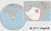 Gray Location Map of Goromonzi, highlighted country, hill shading