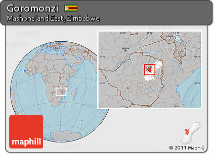 Gray Location Map of Goromonzi, highlighted parent region, hill shading