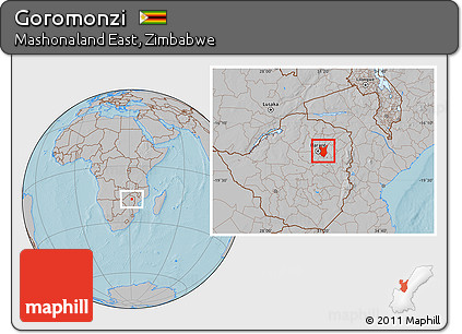 Gray Location Map of Goromonzi, hill shading