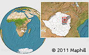 Satellite Location Map of Goromonzi, highlighted country, highlighted parent region