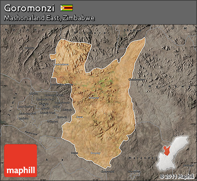 Satellite Map of Goromonzi, darken, semi-desaturated
