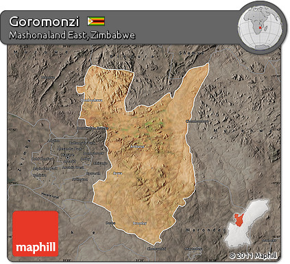Satellite Map of Goromonzi, darken, semi-desaturated