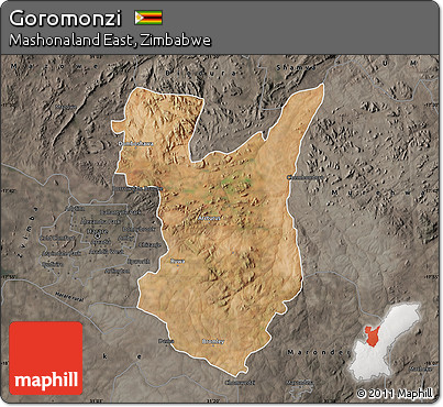 Satellite Map of Goromonzi, darken, semi-desaturated