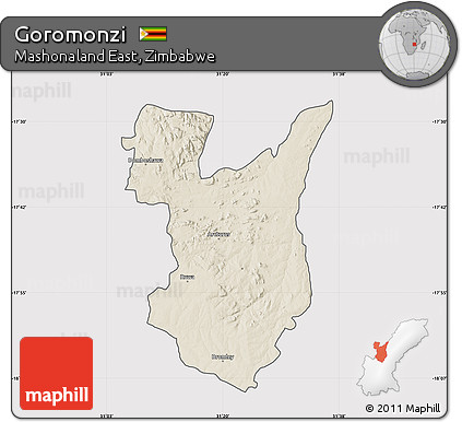 Shaded Relief Map of Goromonzi, cropped outside