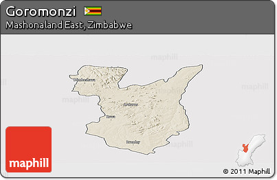 Shaded Relief Panoramic Map of Goromonzi, cropped outside