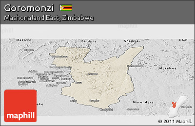 Shaded Relief Panoramic Map of Goromonzi, desaturated