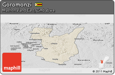 Shaded Relief Panoramic Map of Goromonzi, desaturated