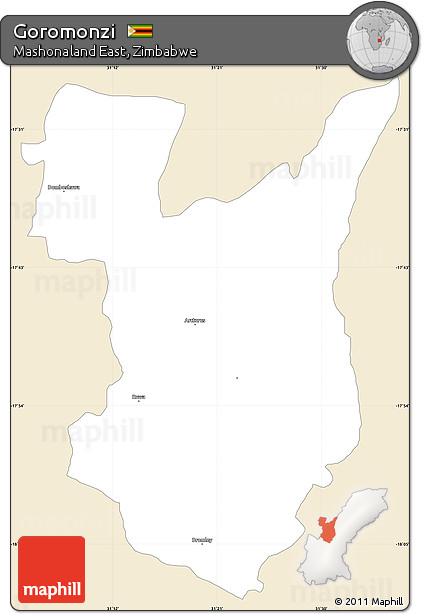 Classic Style Simple Map of Goromonzi, single color outside