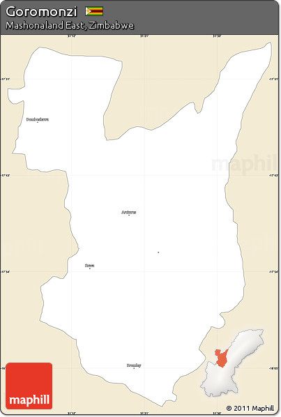 Classic Style Simple Map of Goromonzi, single color outside