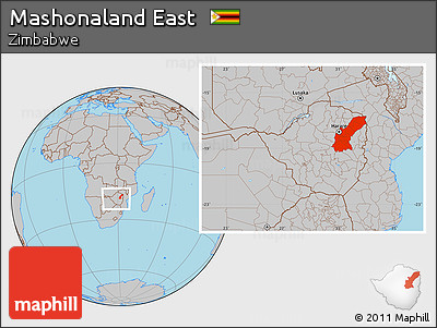 Gray Location Map of Mashonaland East, within the entire country