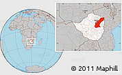Gray Location Map of Mashonaland East, highlighted country, within the entire country