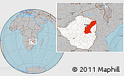 Gray Location Map of Mashonaland East, highlighted country, hill shading