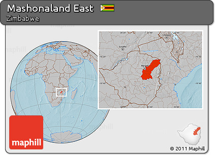 Gray Location Map of Mashonaland East, hill shading