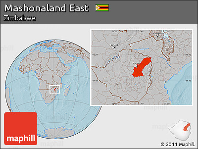 Gray Location Map of Mashonaland East, hill shading
