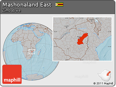 Gray Location Map of Mashonaland East, hill shading