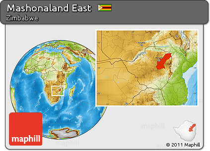 Physical Location Map of Mashonaland East, within the entire country