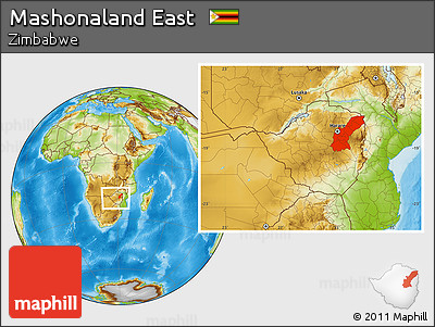 Physical Location Map of Mashonaland East, within the entire country