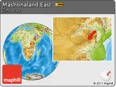 Physical Location Map of Mashonaland East, within the entire country