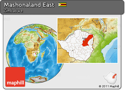 Physical Location Map of Mashonaland East, highlighted country